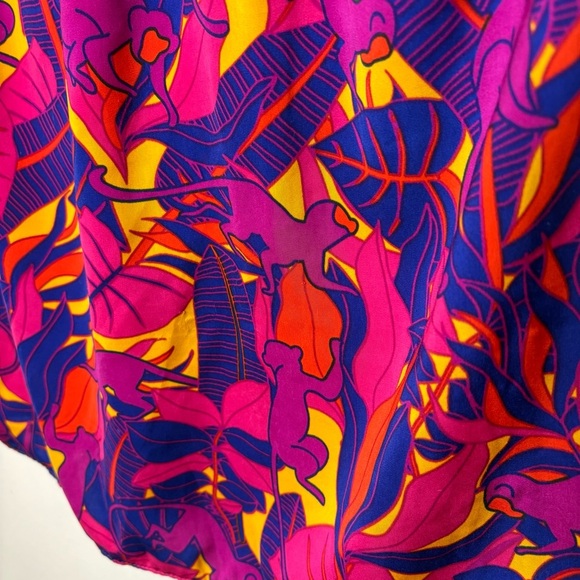 Rose & Olive Pink and Blue Floral Blouse with Monkeys Size Medium - Picture 3 of 7